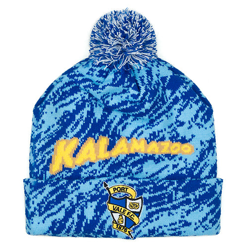 Blue patterned beanie with 'Kalamazoo' and Port Vale FC logo